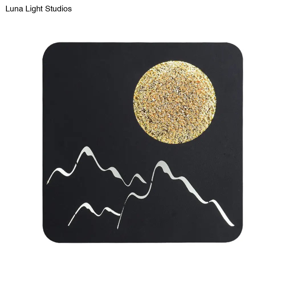 DecorBites™ Nordic Minimalist LED Flush Mount Wall Light Sconce - Mini Round/Square Design in Black/White/Grey with Full Moon-Mountain Pattern