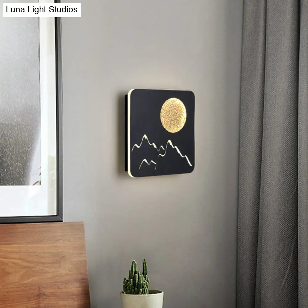 DecorBites™ Nordic Minimalist LED Flush Mount Wall Light Sconce - Mini Round/Square Design in Black/White/Grey with Full Moon-Mountain Pattern