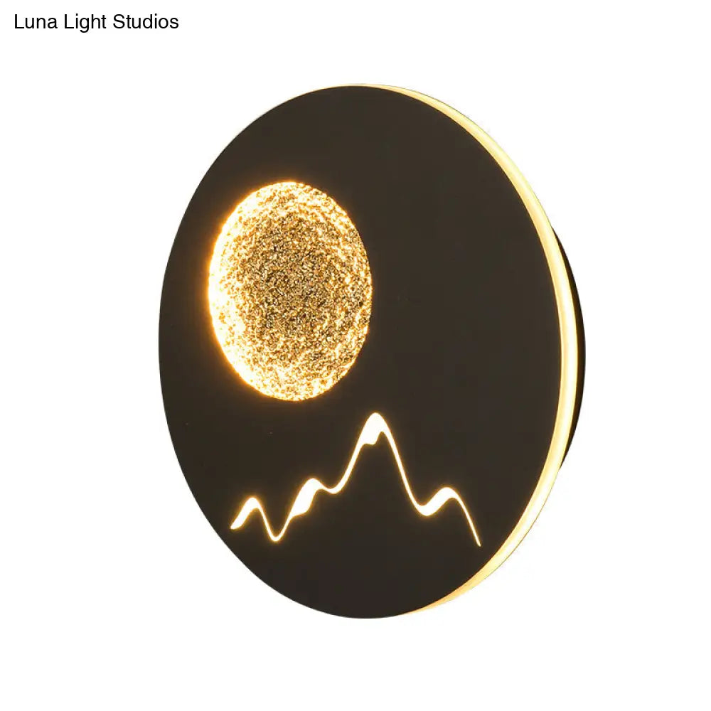 DecorBites™ Nordic Minimalist LED Flush Mount Wall Light Sconce - Mini Round/Square Design in Black/White/Grey with Full Moon-Mountain Pattern