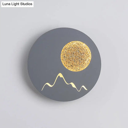 DecorBites™ Nordic Minimalist LED Flush Mount Wall Light Sconce - Mini Round/Square Design in Black/White/Grey with Full Moon-Mountain Pattern