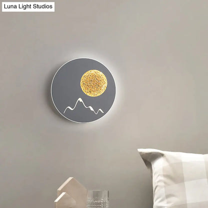 DecorBites™ Nordic Minimalist LED Flush Mount Wall Light Sconce - Mini Round/Square Design in Black/White/Grey with Full Moon-Mountain Pattern