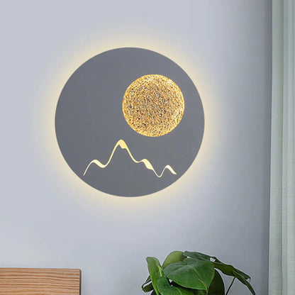 DecorBites™ Nordic Minimalist LED Flush Mount Wall Light Sconce - Mini Round/Square Design in Black/White/Grey with Full Moon-Mountain Pattern