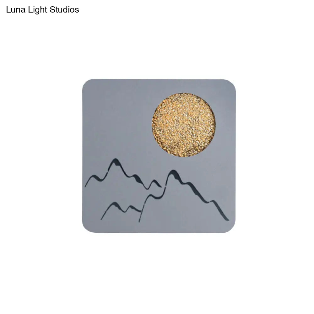 DecorBites™ Nordic Minimalist LED Flush Mount Wall Light Sconce - Mini Round/Square Design in Black/White/Grey with Full Moon-Mountain Pattern