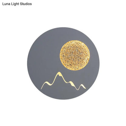 DecorBites™ Nordic Minimalist LED Flush Mount Wall Light Sconce - Mini Round/Square Design in Black/White/Grey with Full Moon-Mountain Pattern