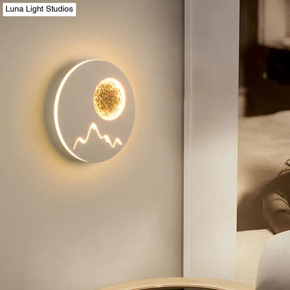 DecorBites™ Nordic Minimalist LED Flush Mount Wall Light Sconce - Mini Round/Square Design in Black/White/Grey with Full Moon-Mountain Pattern