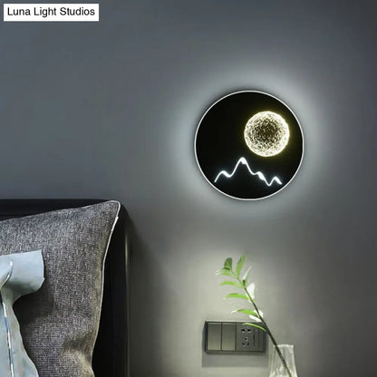 DecorBites™ Nordic Minimalist LED Flush Mount Wall Light Sconce - Mini Round/Square Design in Black/White/Grey with Full Moon-Mountain Pattern