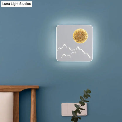 DecorBites™ Nordic Minimalist LED Flush Mount Wall Light Sconce - Mini Round/Square Design in Black/White/Grey with Full Moon-Mountain Pattern