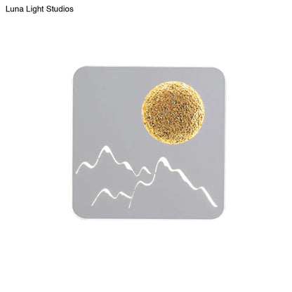 DecorBites™ Nordic Minimalist LED Flush Mount Wall Light Sconce - Mini Round/Square Design in Black/White/Grey with Full Moon-Mountain Pattern