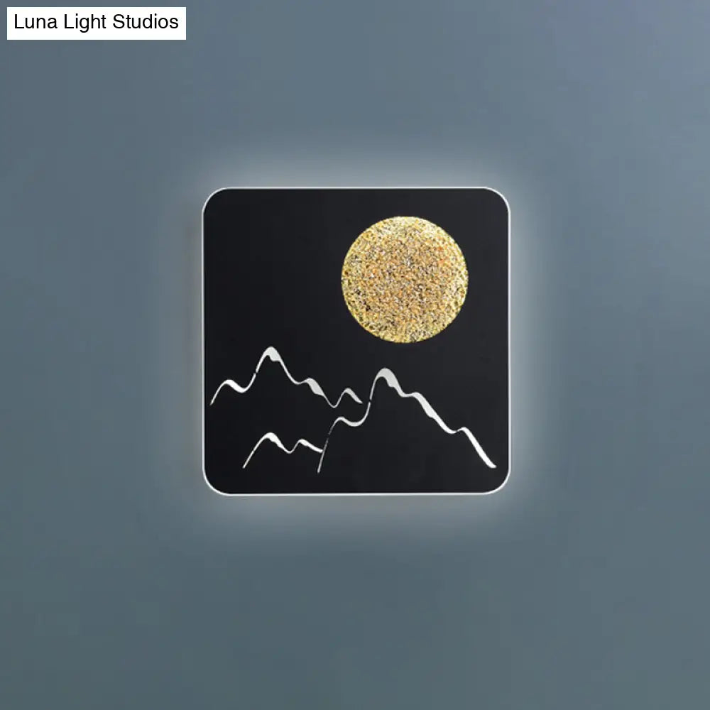 DecorBites™ Nordic Minimalist LED Flush Mount Wall Light Sconce - Mini Round/Square Design in Black/White/Grey with Full Moon-Mountain Pattern