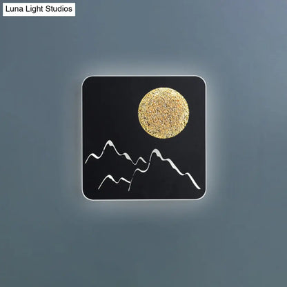 DecorBites™ Nordic Minimalist LED Flush Mount Wall Light Sconce - Mini Round/Square Design in Black/White/Grey with Full Moon-Mountain Pattern