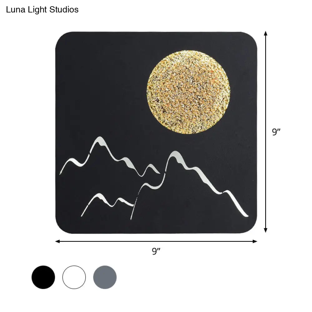 DecorBites™ Nordic Minimalist LED Flush Mount Wall Light Sconce - Mini Round/Square Design in Black/White/Grey with Full Moon-Mountain Pattern