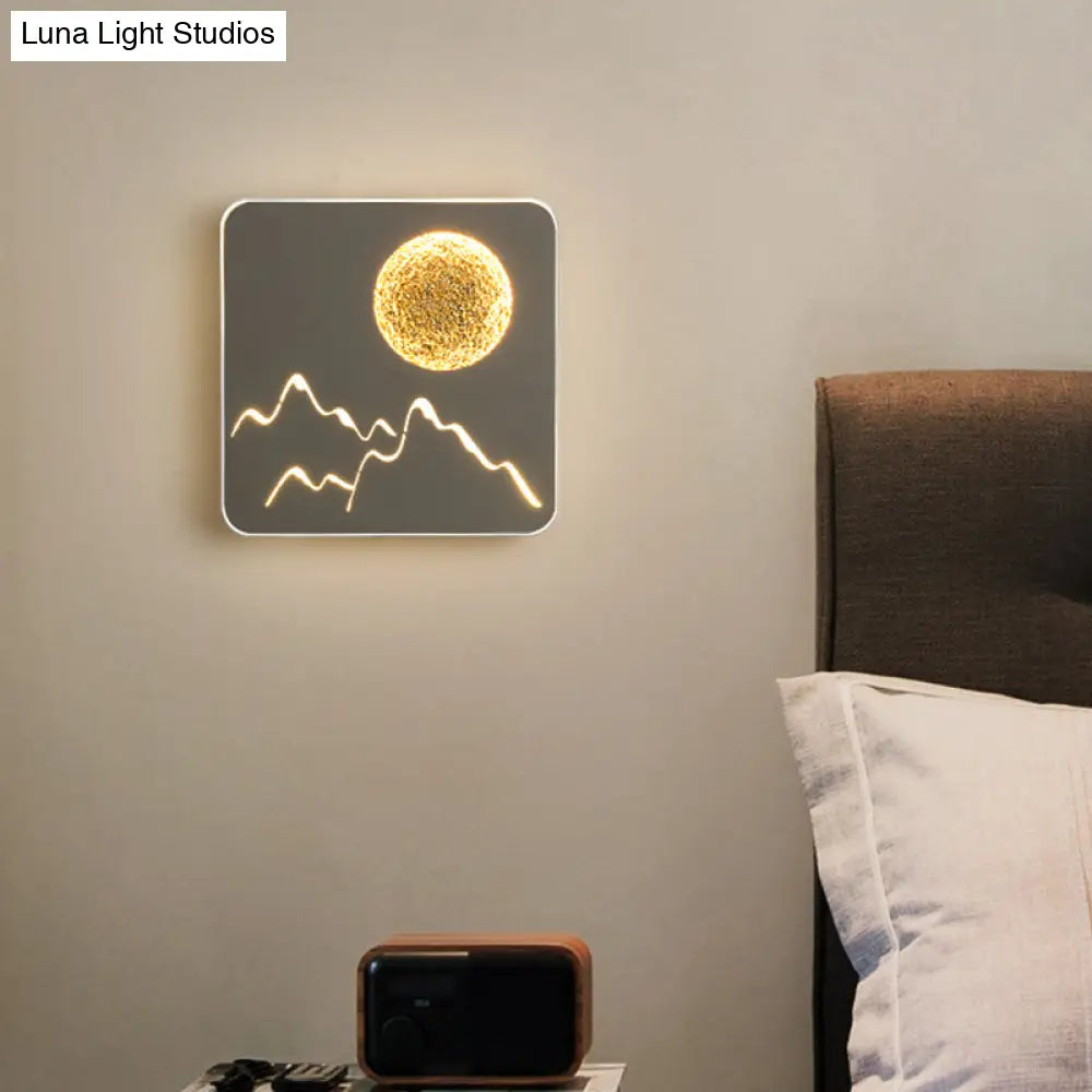 DecorBites™ Nordic Minimalist LED Flush Mount Wall Light Sconce - Mini Round/Square Design in Black/White/Grey with Full Moon-Mountain Pattern