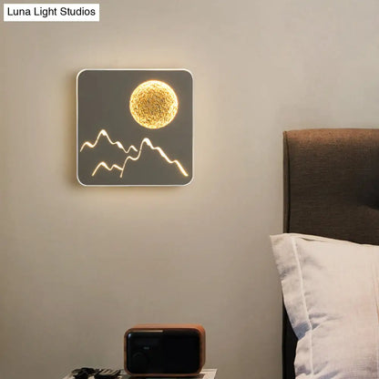 DecorBites™ Nordic Minimalist LED Flush Mount Wall Light Sconce - Mini Round/Square Design in Black/White/Grey with Full Moon-Mountain Pattern