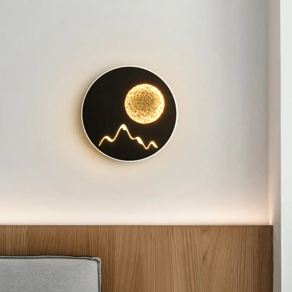 DecorBites™ Nordic Minimalist LED Flush Mount Wall Light Sconce - Mini Round/Square Design in Black/White/Grey with Full Moon-Mountain Pattern