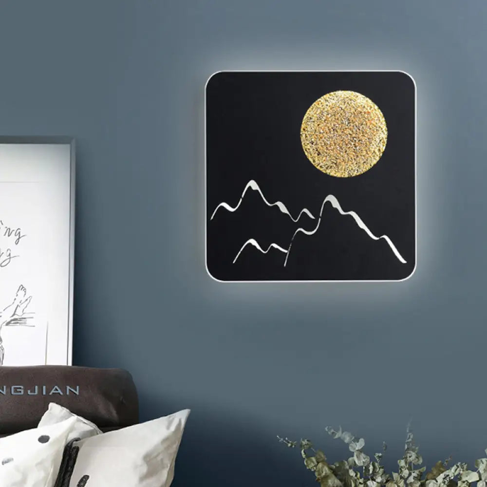 DecorBites™ Nordic Minimalist LED Flush Mount Wall Light Sconce - Mini Round/Square Design in Black/White/Grey with Full Moon-Mountain Pattern