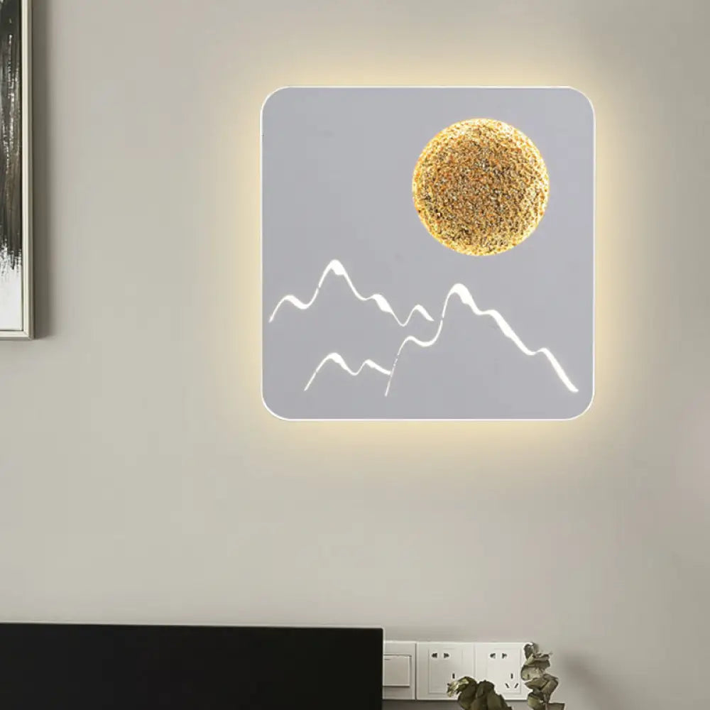 DecorBites™ Nordic Minimalist LED Flush Mount Wall Light Sconce - Mini Round/Square Design in Black/White/Grey with Full Moon-Mountain Pattern