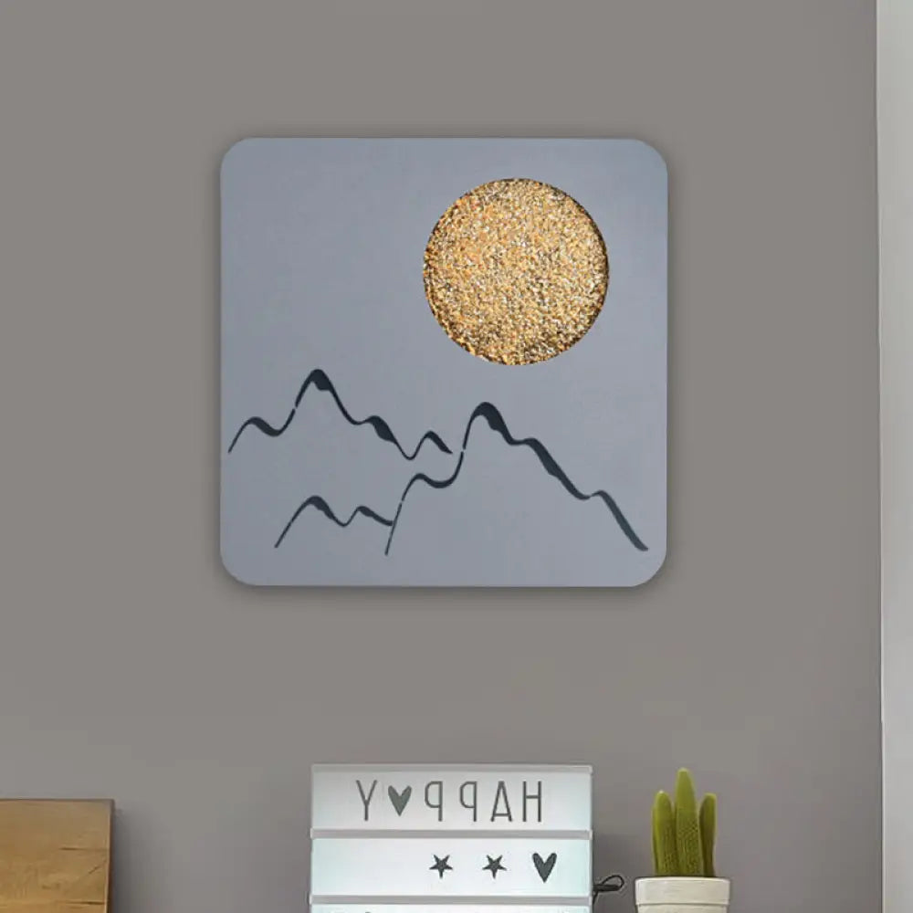 DecorBites™ Nordic Minimalist LED Flush Mount Wall Light Sconce - Mini Round/Square Design in Black/White/Grey with Full Moon-Mountain Pattern
