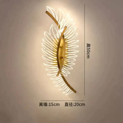 Nordic modern art gold feather wall lamp bedroom sconce