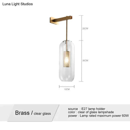 Nordic modern decor brass and glass wall lamp for bedroom