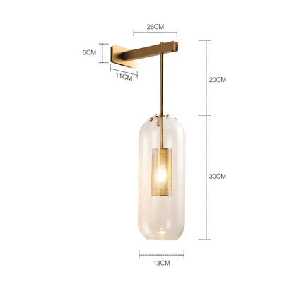 Nordic modern decor brass and glass wall lamp for bedroom