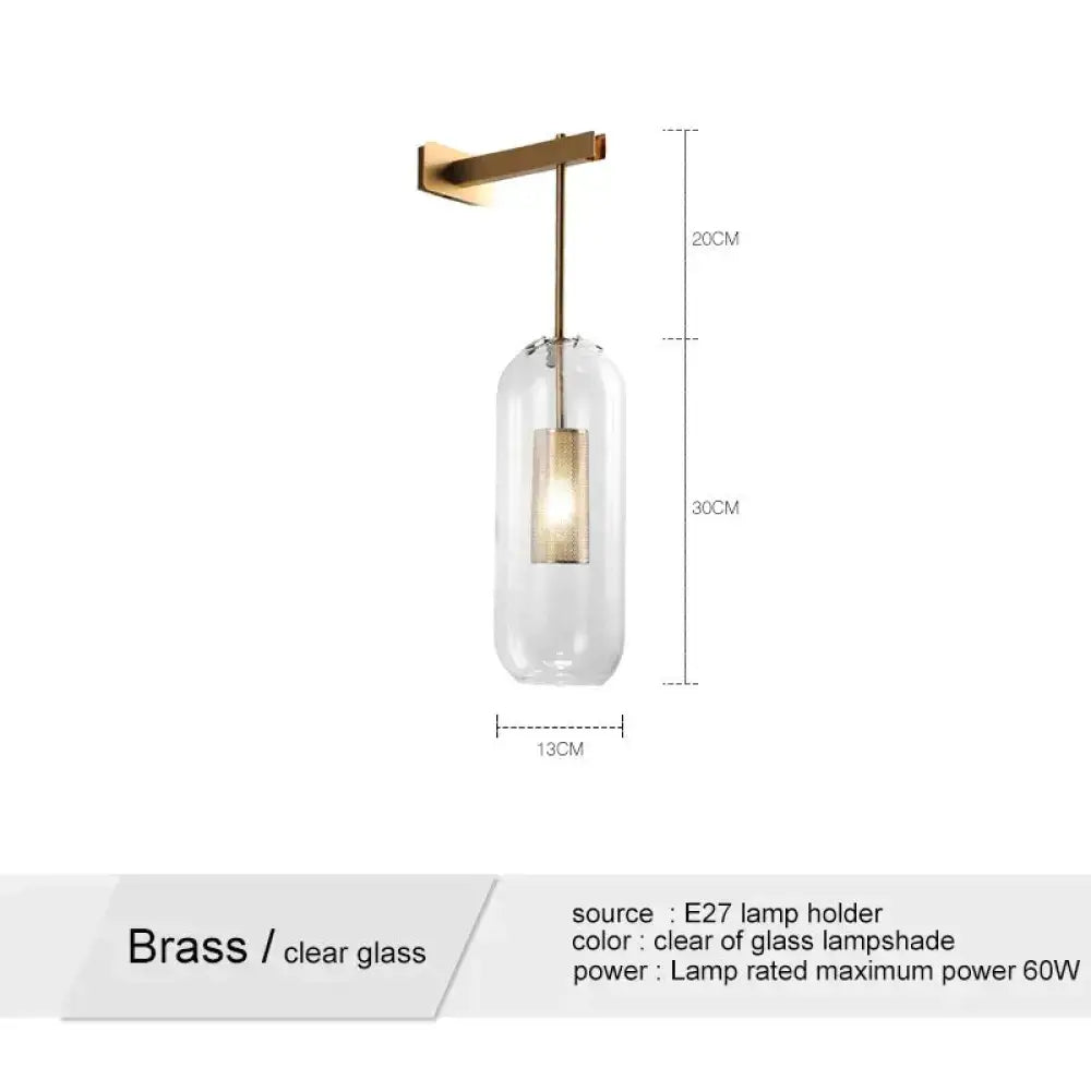 Nordic modern decor brass and glass wall lamp for bedroom