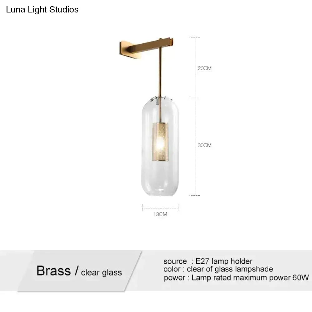 Nordic modern decor brass and glass wall lamp for bedroom