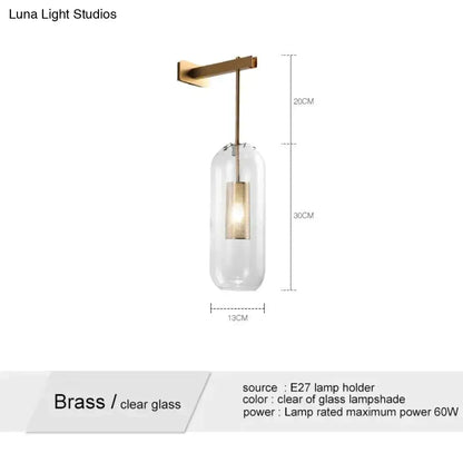 Nordic modern decor brass and glass wall lamp for bedroom