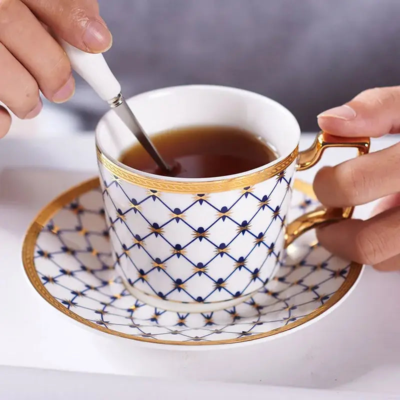 Nordic navy & gold bone china coffee set dining room porcelain cup