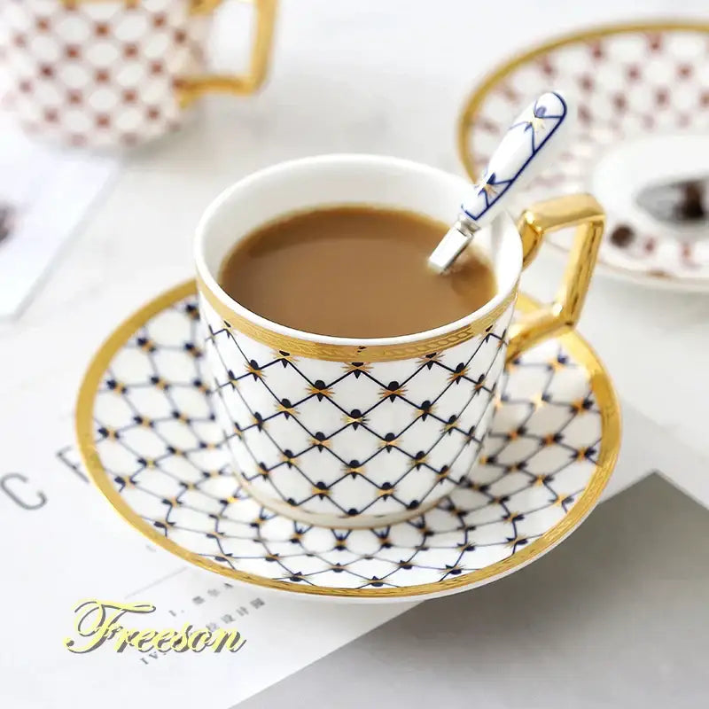 Nordic navy & gold bone china coffee set dining room porcelain cup