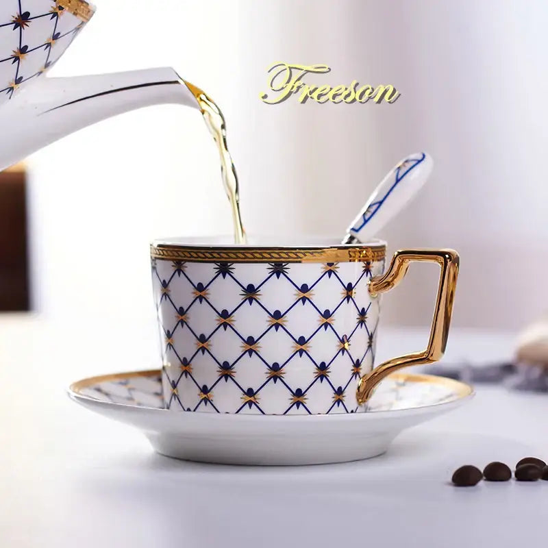 Nordic navy & gold bone china coffee set dining room porcelain cup