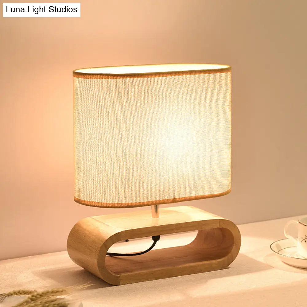 DecorBites™ Nordic Oblong Wood Nightstand Lamp - 1-Light Bedside Table Light with Fabric Shade