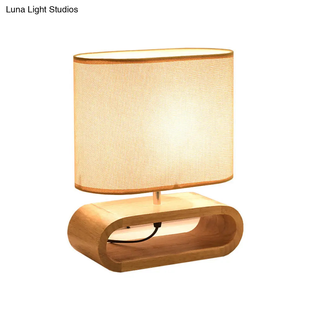 DecorBites™ Nordic Oblong Wood Nightstand Lamp - 1-Light Bedside Table Light with Fabric Shade
