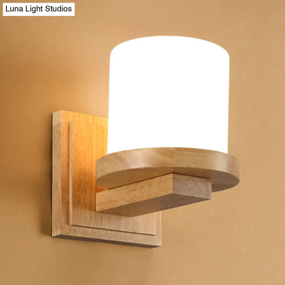 DecorBites™ Nordic Opal Matte Glass Wall Lamp with Wood Arm - 1-Light Sconce Fixture