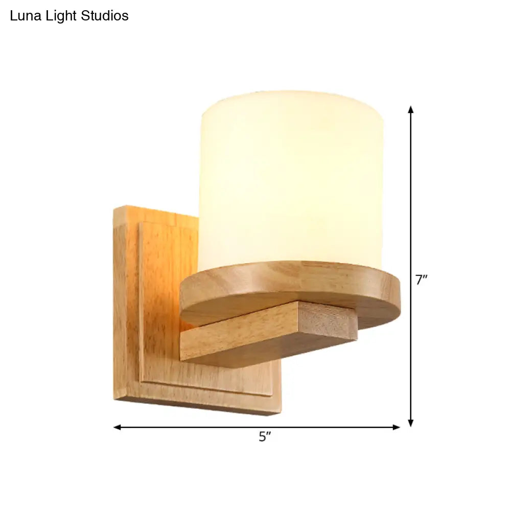 DecorBites™ Nordic Opal Matte Glass Wall Lamp with Wood Arm - 1-Light Sconce Fixture