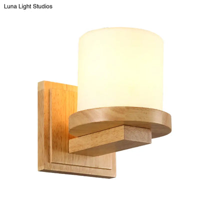 DecorBites™ Nordic Opal Matte Glass Wall Lamp with Wood Arm - 1-Light Sconce Fixture