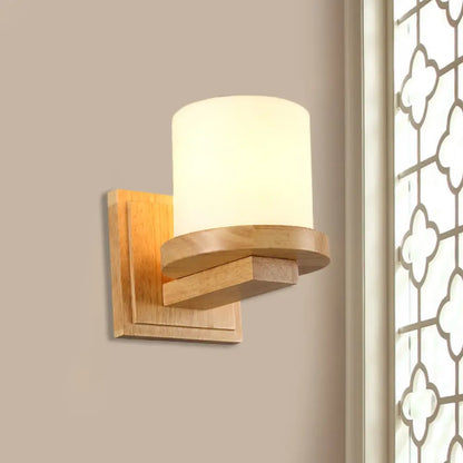 DecorBites™ Nordic Opal Matte Glass Wall Lamp with Wood Arm - 1-Light Sconce Fixture