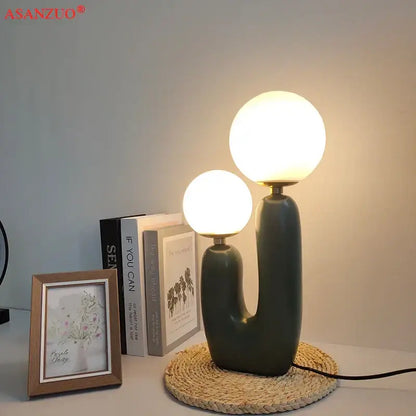 Nordic pink & green glass ball table lamp for bedroom decor