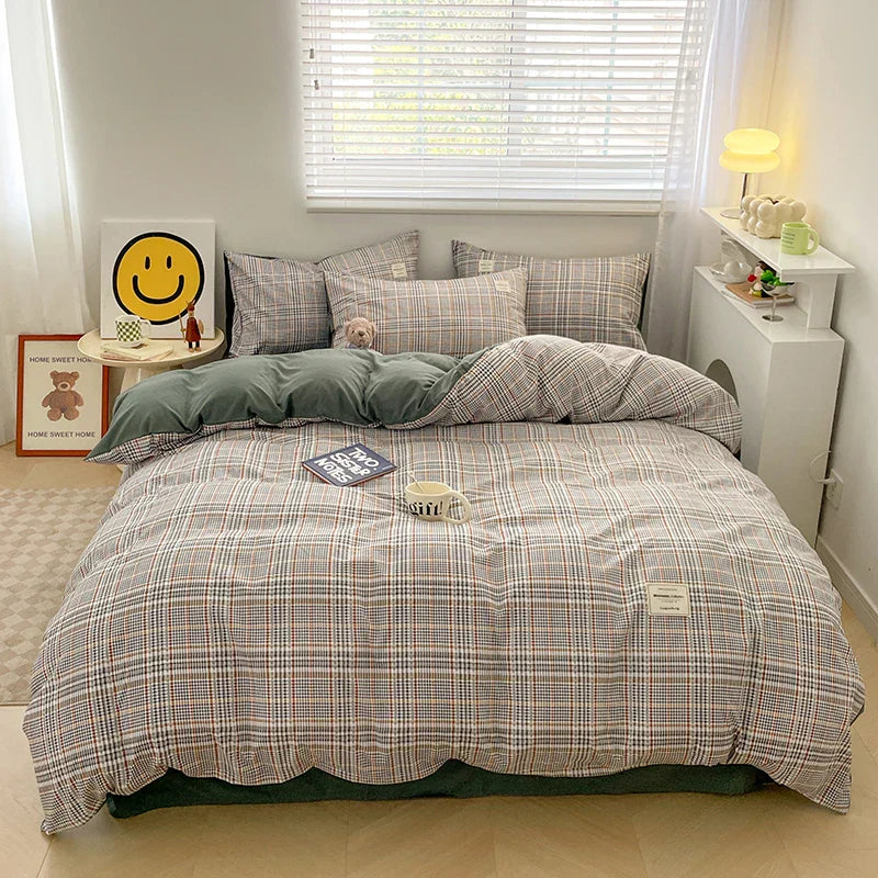 DecorBites™ Nordic Plaid Cotton Bedding Set - Queen/King