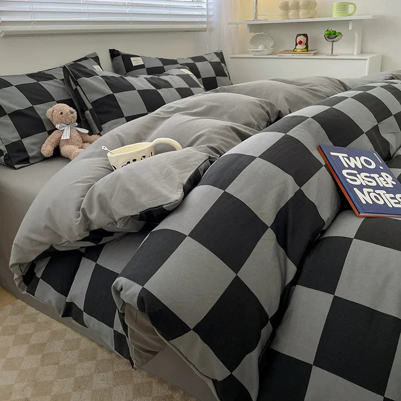 DecorBites™ Nordic Plaid Cotton Bedding Set - Queen/King