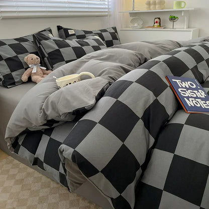 DecorBites™ Nordic Plaid Cotton Bedding Set - Queen/King