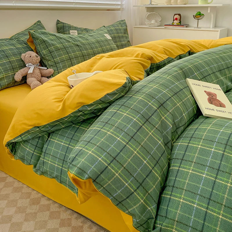DecorBites™ Nordic Plaid Cotton Bedding Set - Queen/King