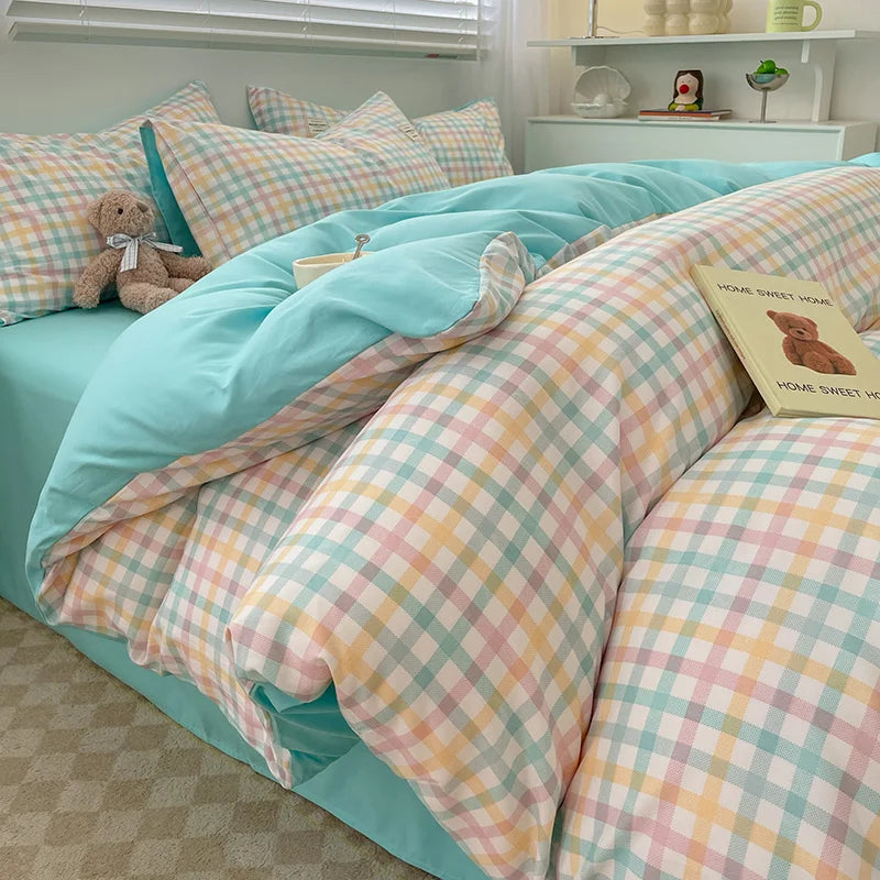 DecorBites™ Nordic Plaid Cotton Bedding Set - Queen/King
