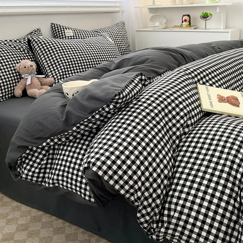DecorBites™ Nordic Plaid Cotton Bedding Set - Queen/King