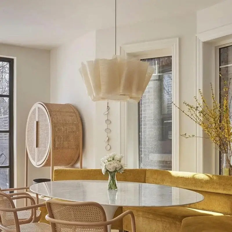 Nordic pleated creamy white fabric pendant light for dining room