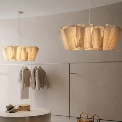 Nordic pleated creamy white fabric pendant light for dining room