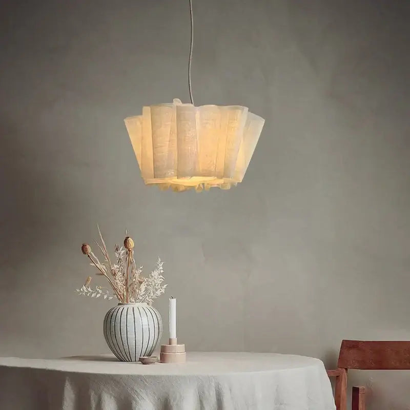 Nordic pleated creamy white fabric pendant light for dining room