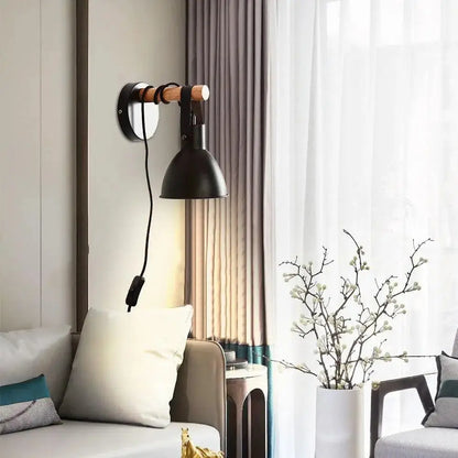 Black finish algunda plug wall sconce bedroom metal light with leather strap