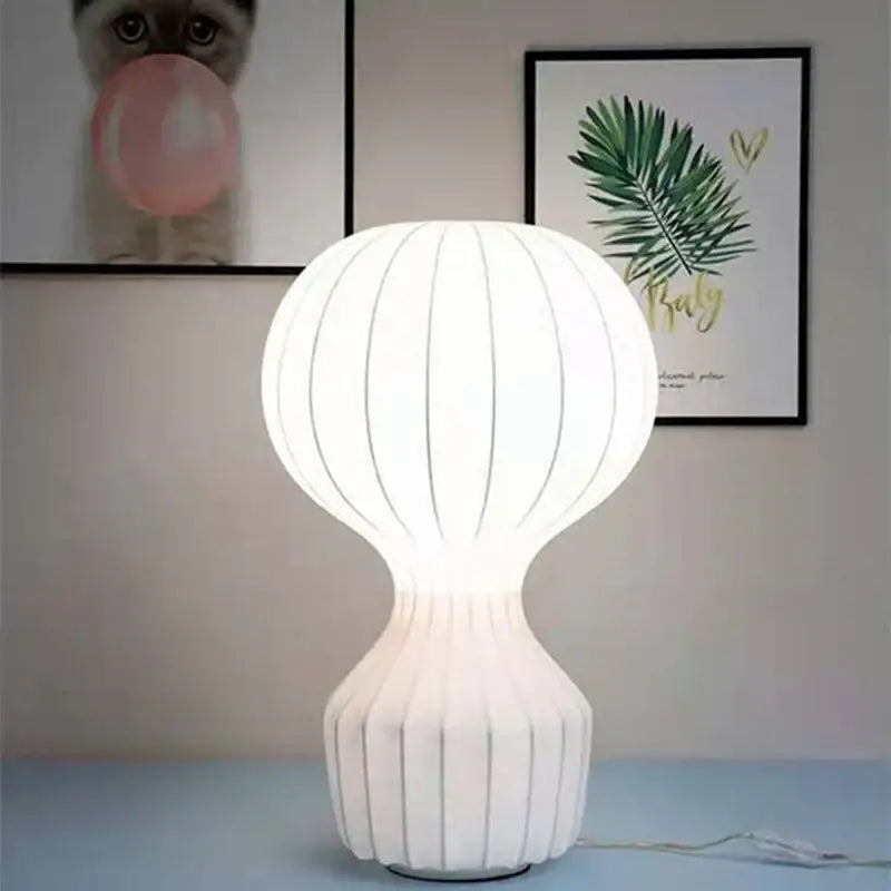 Nordic ribbed white silk table lamp for bedroom decor