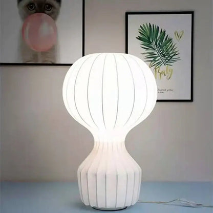Nordic ribbed white silk table lamp for bedroom decor