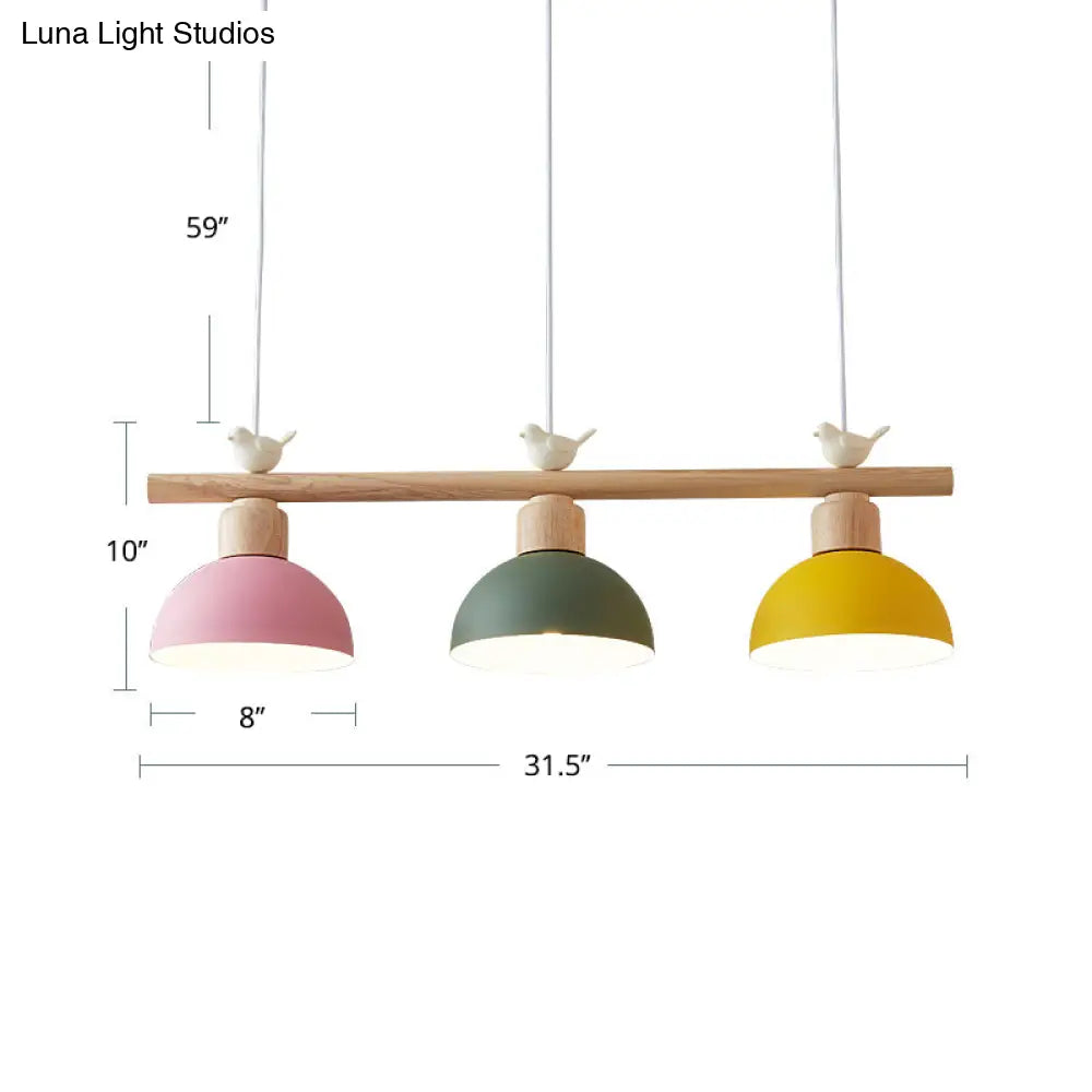 DecorBites™ Nordic Shaded Hanging Island Light Metal Pendant with Bird Decor - 3-Head Dining Room Drop